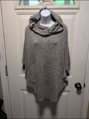 Heather Gray Cowl-Neck Women's Poncho Sweater